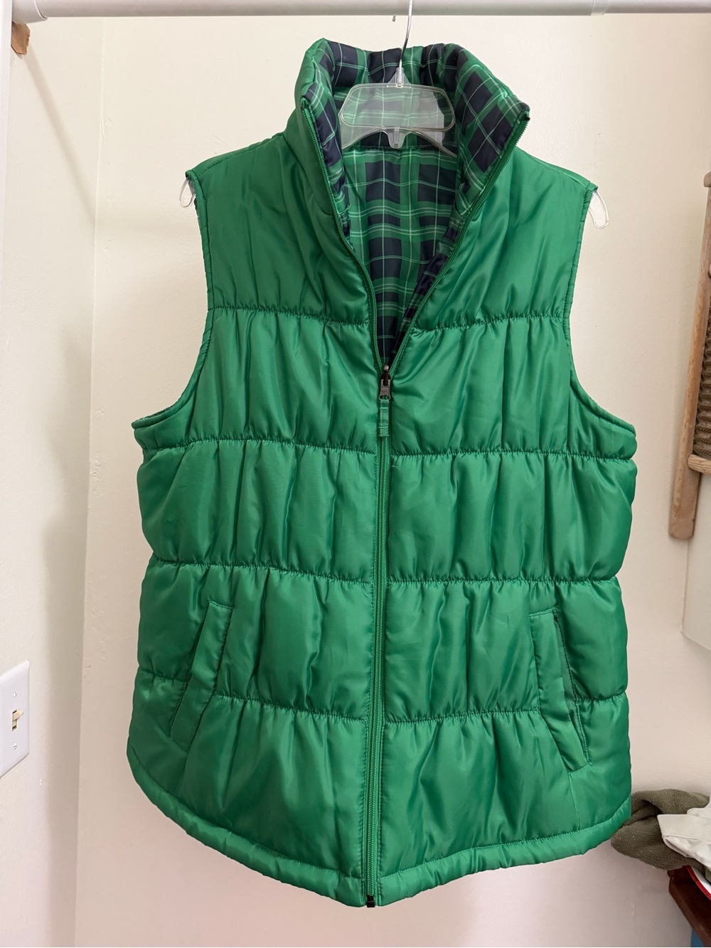 Merona Green Puffer Vest with Plaid Lining
